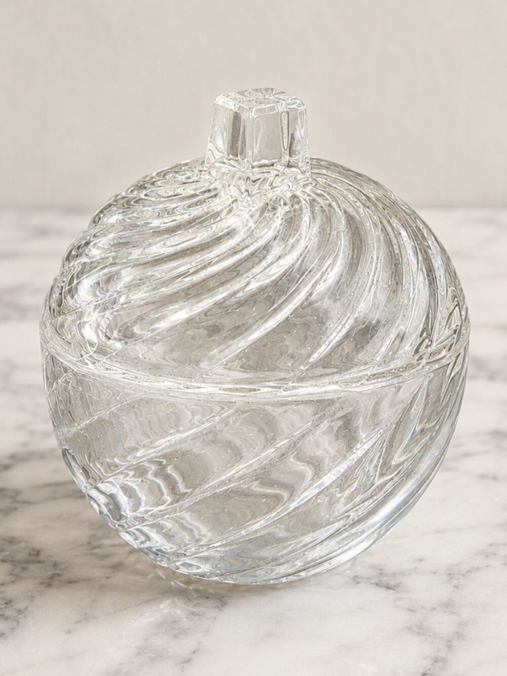 Vintage Federal Glass Optic Swirl Covered Candy Dish Clear Glass Lidded Jar 6.5"